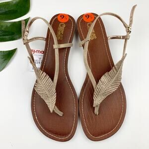 New Carlos by Carlos Santana Tandy Sandals Feather Gold Strappy Boho Women's 9.5